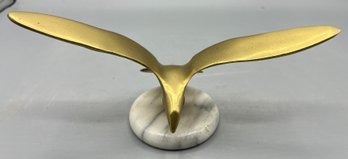 Brass Seagull Figurine With Marble Base