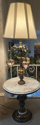 Brass-tone Marble Top 3-way Setting Floor Lamp Table