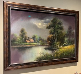 Artist Signed Pastel Art Framed - Cottage On The River