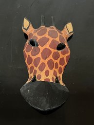Hand Painted Giraffe Wooden Mask Wall Decor - Made In Indonesia
