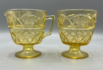 Federal Glass Co. Mayfair Pattern Amber Lass Sugar Bowl And Creamer Set - 2 Pieces Total