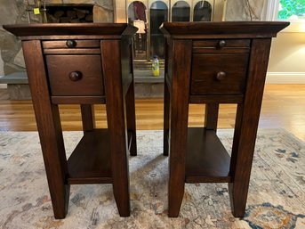 Solid Wood Stone Top End Table With Drawer - 2 Total