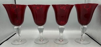 Red Glass Pedestal Votive Candle Holders - 4 Total
