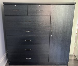 Wooden 7 Drawer Dresser With Cabinet - Key Not Included