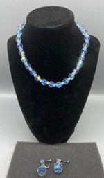 Vintage Laguna Blue Crystal Necklace And Earring Set