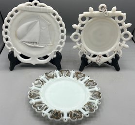 Assorted Antique Milk Glass Plates - 3 Total