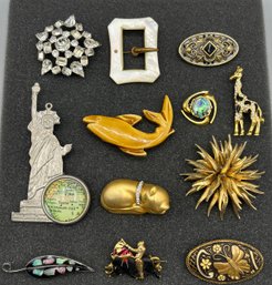 Vintage Costume Jewelry Brooch/Pins - 12 Total