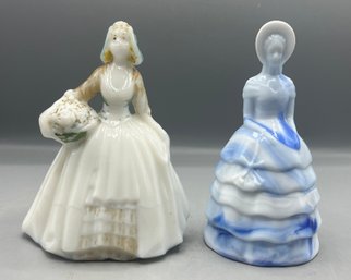Summit Milk Glass Victorian Women Figurines - 2 Total