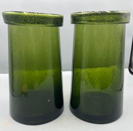Decorative Handmade Green Glass Vases - 2 Total