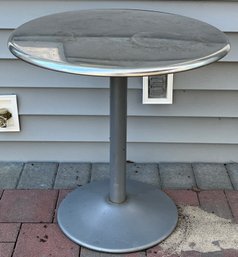 Stainless Steel Top Pedestal Table With Steel Base