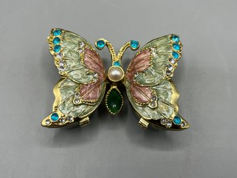 Butterfly Shaped Enamel Rhinestone Trinket Box