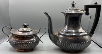 EPNS Silver Plated Teapot & Sugar Bowl Set - 2 Pieces Total - Made In Sheffield England