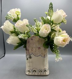 Handcrafted Pottery Vase With Faux Floral Decor