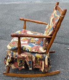 Vintage Wooden Upholstered Rocking Chair With Cushion