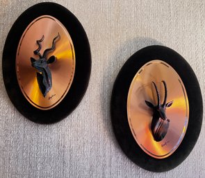 Gastone Kudu & Antelope Copper Plaque Wall Decor - 2 Piece Lot