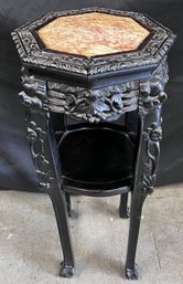 Hand Carved Solid Wood With Marble Top Plant Stand