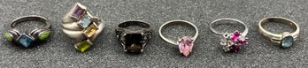 925 Silver Gemstone Rings - 6 Total - .77 OZT Total