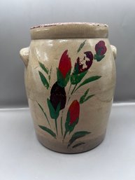 Vintage Hand Painted Floral Side Handle Crock