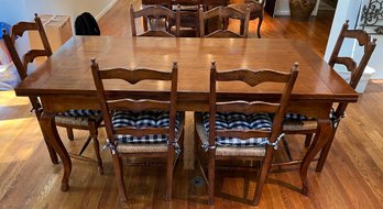 Solid Wood Dining Table With 6 Wooden Wicker Dining Chairs Included - 2 Built-in Leafs