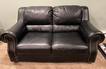 Natuzzi Black Leather Studded Love Seat
