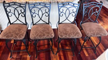Brown Wrought Iron Style Swivel Bar Chairs- 4 Pieces