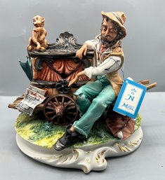 Capodimonte Marzia Porcelain Meneghetti Signed Statue - The Organ Grinder - Made In Italy