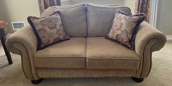 Jackson Furniture Industries Cushioned Loveseat With Nailhead Studded Trim - 2 Throw Pillows Included
