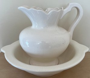 Glazed Ceramic Pitcher And Wash Basin Set