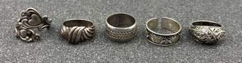 925 Silver Engraved Rings - 5 Total - .82 OZT Total