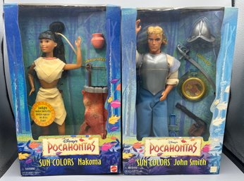 1995 Mattel Pocahontas Sun Colors John Smith / Nakoma Doll - NEW With Box - 2 Total