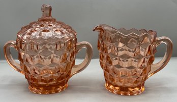 Indiana Glass American Whitehall Peach Sugar Bowl And Creamer Set - 2 Pieces Total