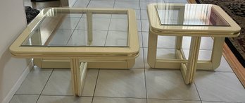 Wooden Glass-top Coffee Table & End Table - 2 Total