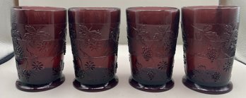 Mosser Glass Amethyst Grape Pattern Drinking Glasses  - 5 Total