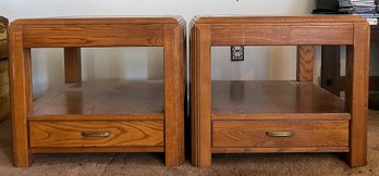 Bassett Furniture Wooden Glass-top End Table With Drawer - 2 Total
