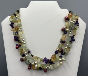 Stone Beaded Costume Jewelry Multi-strand Necklace