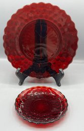 Anchor Hocking Royal Ruby Red Bubble Pattern Plate Set - 2 Total