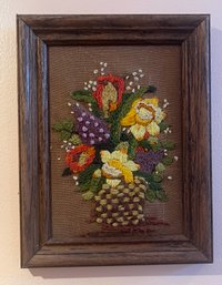 Handcrafted Needlepoint Art Framed - Floral Bouquet