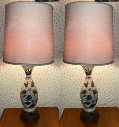 Vintage Hand Painted Floral Pattern Ceramic Table Lamps - 2 Total