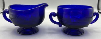 Cambridge Cobalt Blue Sugar Bowl And Creamer Set - 2 Pieces Total