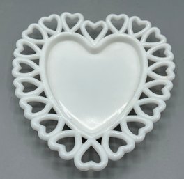 Westmoreland Milk Glass Heart Pattern Trinket Dish