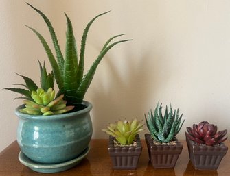 Faux Potted Succulents- Lot Of 4