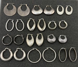 Sterling Silver Earrings - 12 Sets Total - 2.12 OZT Total