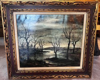 Jules Duffart Signed Moonlight On The Bog Oil On Canvas