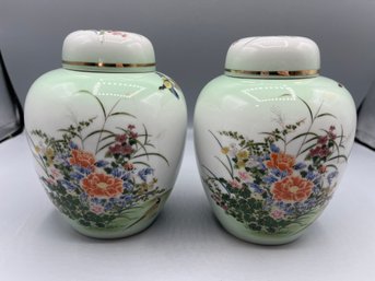 Toyo Japanese Hand Painted Porcelain Ginger Jars - 2 Total