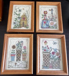 Floral Garden Cross Stitches- Lot Of 4