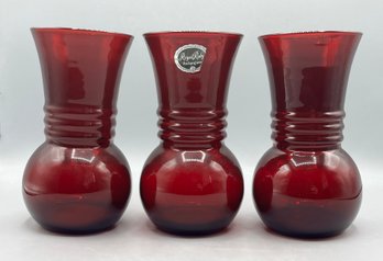 Anchor Hocking Royal Ruby Red Glass Vases - 3 Total