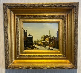 Vintage Oil On Wood Painting With Gold-tone Framed