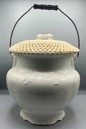 Vintage K.T. & K China Co. Ceramic Pot With Handle & Doily Covered Lid