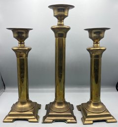 Solid Brass Candlesticks - 3 Total