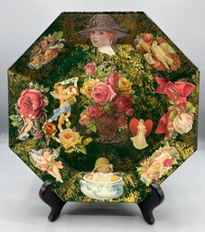 Hand Painted Floral Pattern Octagonal Glass Plate
